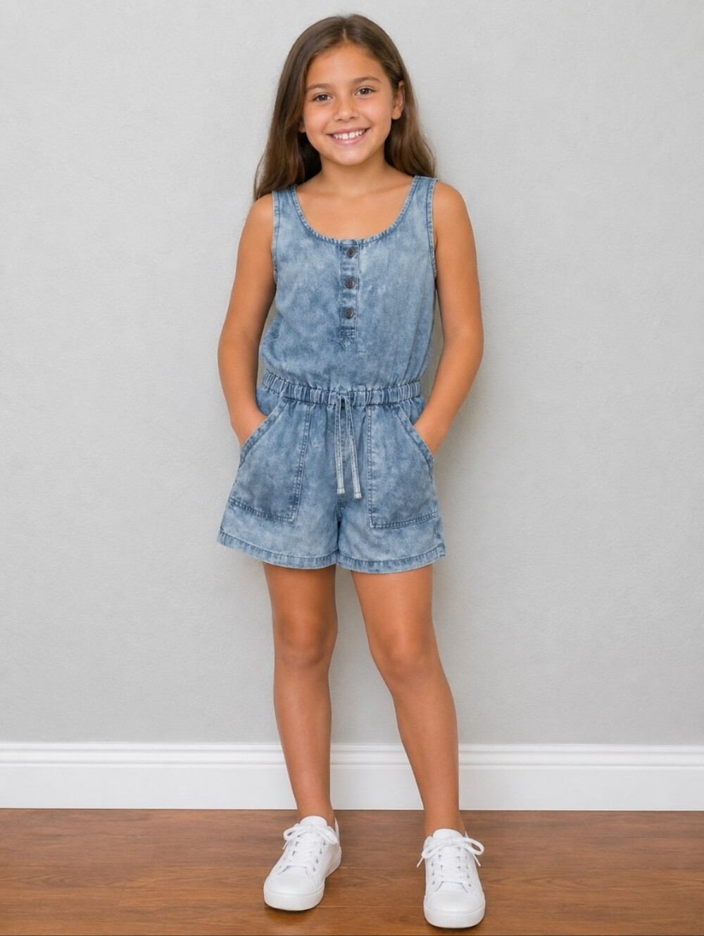 SQUEEZE  size 10 Girls thin jean romper blue